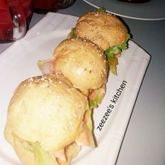 A picture of Home made beef burger.