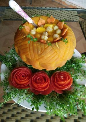 Hình của món Chè bí đỏ xoài hạt sen.