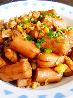 Foto resep Teriyaki sausages with scrambled eggs