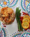 Arroz de coco con camarones