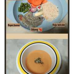 A picture of Bubur nasi + udang + kacang panjang + wortel MPASI 7M+.