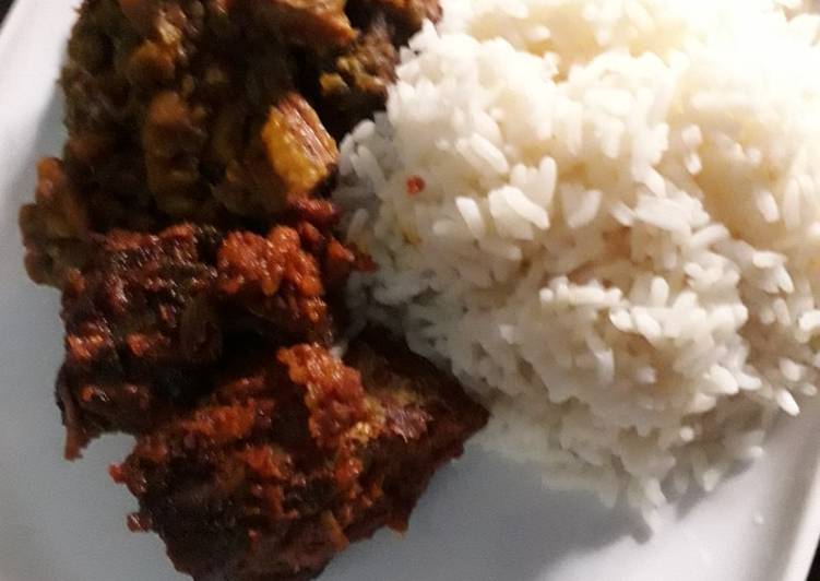 Plantain beans porridge and white rice