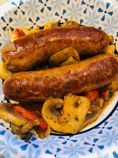 A picture of Sausage, Peppers, Onions and Mushrooms.