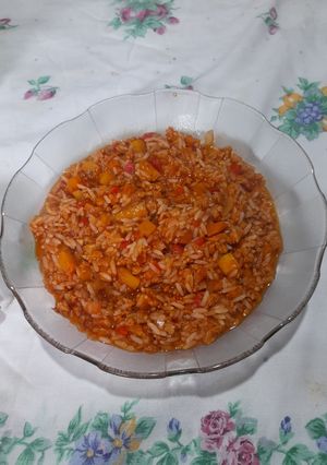 Una foto de Guiso de arroz y soja texturizada