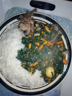 A picture of White rice and vegetable sauce.