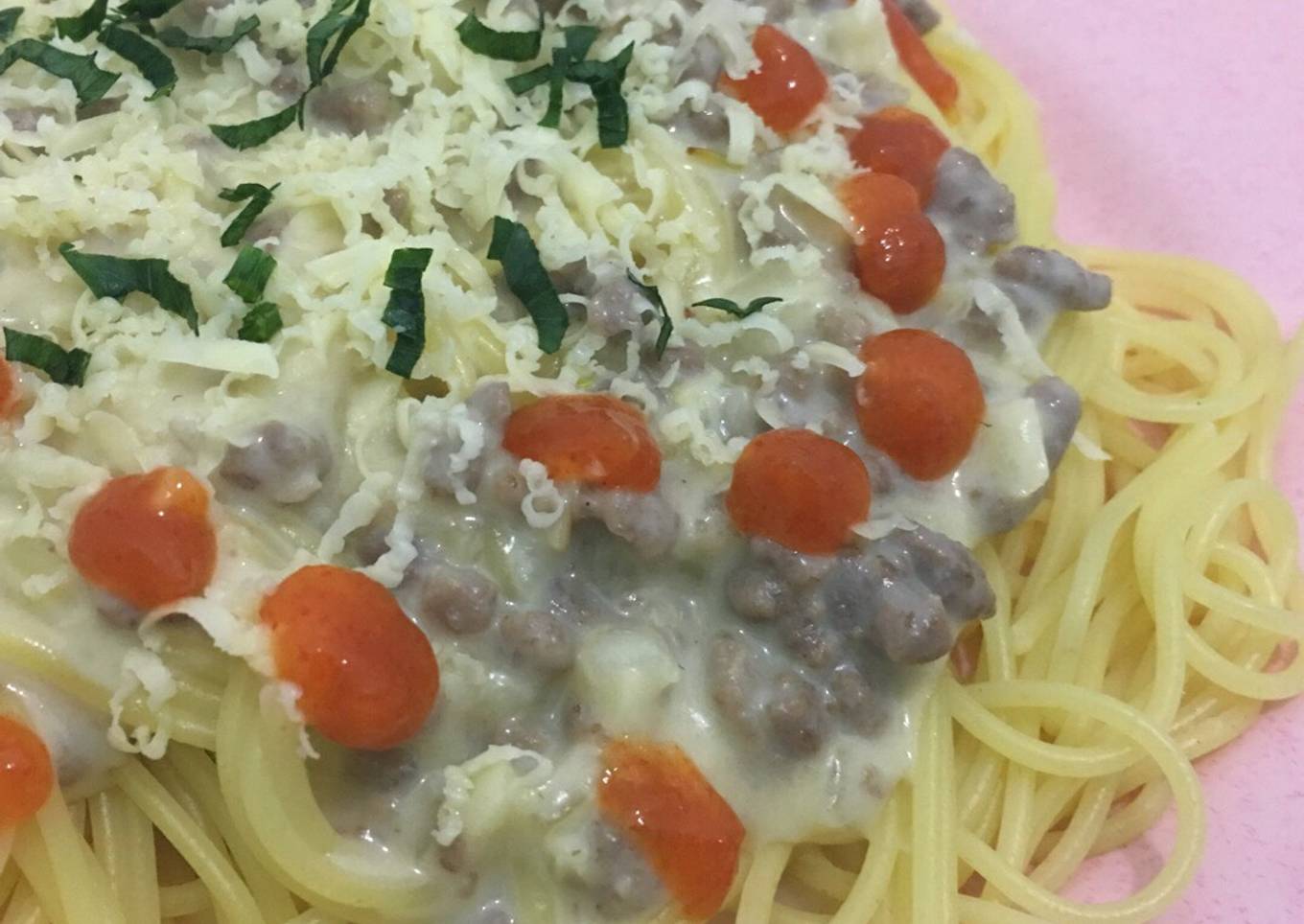 Spaghetti Carbonara (Daging sapi cincang)