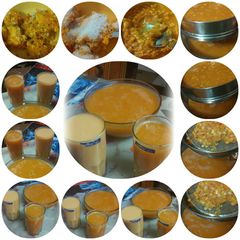 A picture of Bael Juice with milk and without milk.