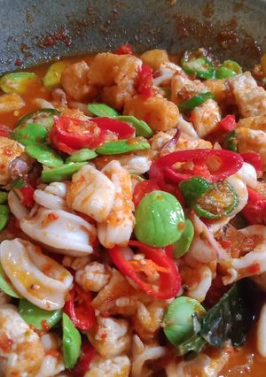 Foto resep Cumi oseng pedas tahu+pete