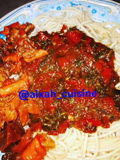 A picture of Spaghetti with stew.