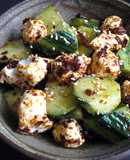 Cucumber & Cream Cheese with Crispy Chilli Oil