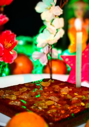 এগলেস অরেঞ্জ ফ্রুটস কেক (eggless orange fruit cake recipe in Bengali) রেসিপির প্রধান ছবি