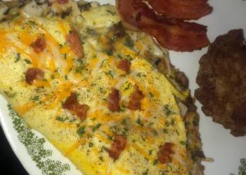How to Cook Tasty Smoked turkey mushroom bacon  cheese omelette