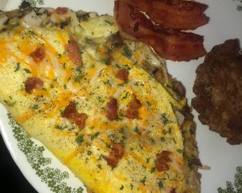 The New Way Cooking Recipe Smoked turkey mushroom bacon  cheese omelette Delicious Steady