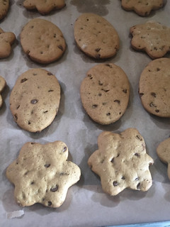 A picture of Chocolate chip cut out cookies.