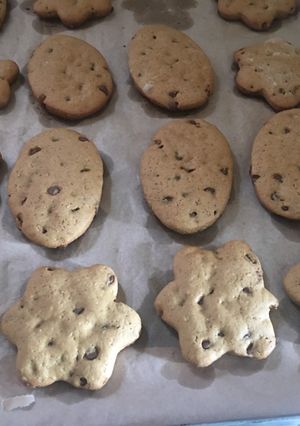 A picture of Chocolate chip cut out cookies.