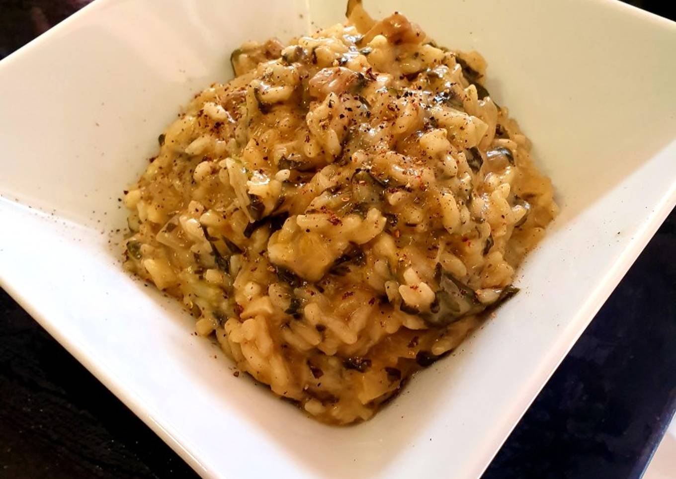 Risotto de acelgas y champiñones