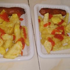 Homemade potato fries and beef sausage#Mombasa potato contest A picture of Homemade potato fries and beef sausage#Mombasa potato contest.