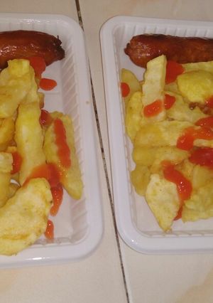 A picture of Homemade potato fries and beef sausage#Mombasa potato contest.