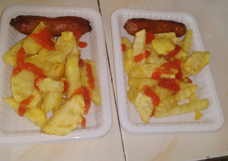 How To Make  Homemade potato fries and beef sausage#Mombasa potato contest