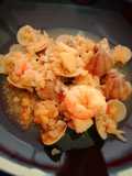 Coliflor con almejas y langostinos