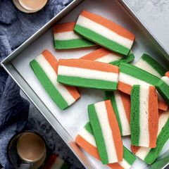 A picture of Tricolour slice cake.