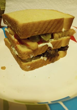 A picture of Jalapeno Burger with Fries Sandwich.