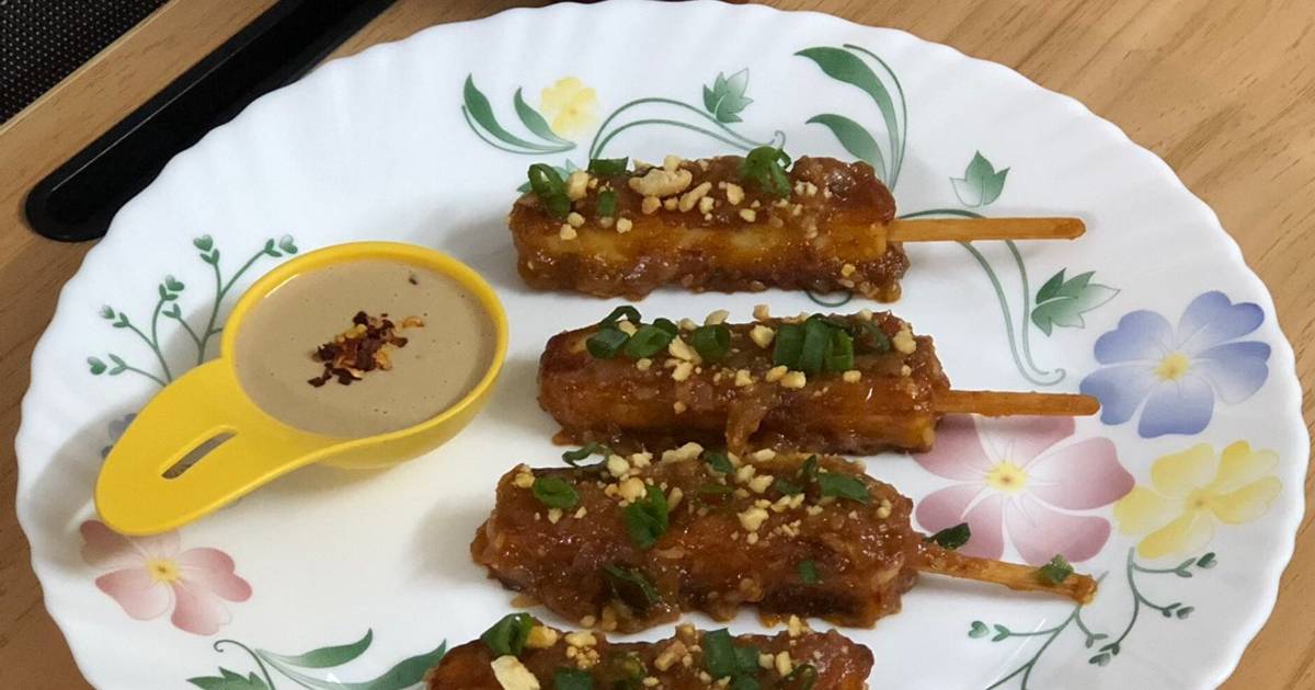 Paneer Satay Stick with Peanut Sauce Recipe by Rosalyn_Kitchen - Cookpad