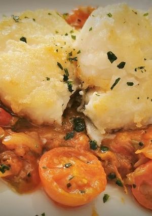 Una foto de Bacallà amb Samfaina (Bacalao con Pisto)