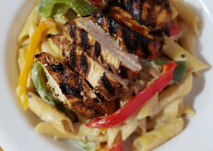 Simple Way to Make Iconic Rasta Pasta with Grilled Jerk Chicken for Vegetarian Recipe