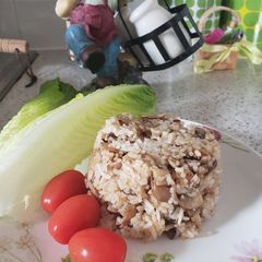 A picture of Rice 🍚 & Mushrooms 🍄 😋.