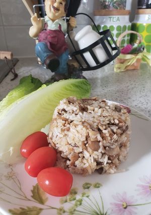 A picture of Rice 🍚 & Mushrooms 🍄 😋.