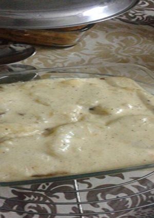 A picture of Creamy baked potato and mushroom.