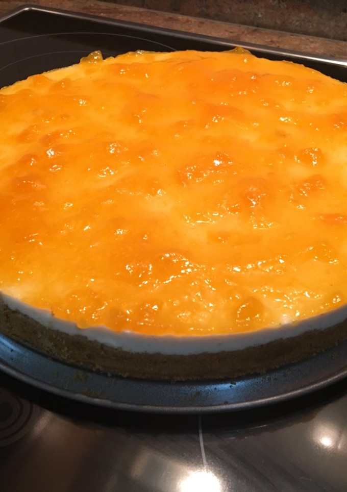 Una foto de Tarta de queso con mermelada de melocotón