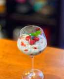 Coconut and berries pudding with sago tapioca balls