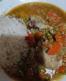 Pollo guisado con zumo de manzana y uva
