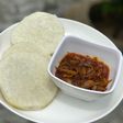 Boiled yam and palm oil sauce