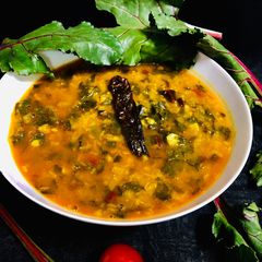 A picture of Beet root leaves with dal.