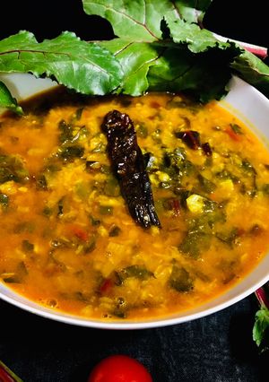 A picture of Beet root leaves with dal.