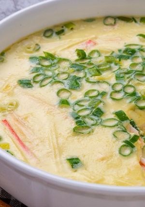 A picture of #132 Steamed Egg with Imitation Crab Sticks.