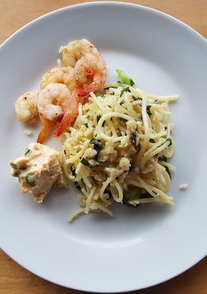 Foto resep Spagheti Oglio Olio/Baked Garlic Shrimp Salted Egg MPASI 1+