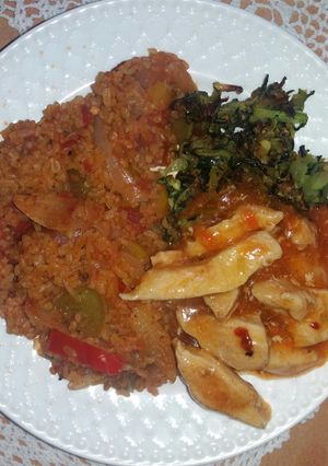 Csípős csirke zöldséges bulgurral recept fotója