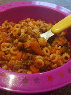 A picture of Bolognese with vegetables.