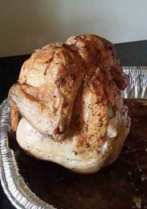 A picture of Brad's beer can chicken.