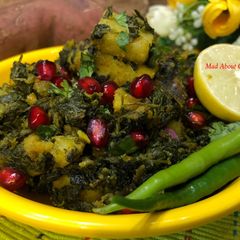 Sweet Potato with Fenugreek Leaves (Methi Sakarakandi Sabzi) A picture of Sweet Potato with Fenugreek Leaves (Methi Sakarakandi Sabzi).