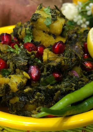 A picture of Sweet Potato with Fenugreek Leaves (Methi Sakarakandi Sabzi).