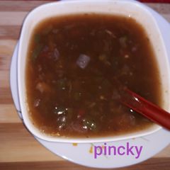 India instant sweet and sour vegetable soup A picture of India instant sweet and sour vegetable soup.