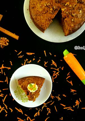 A picture of Nutty Spiced Eggless Carrot Cake (whole Wheat and Jaggery).