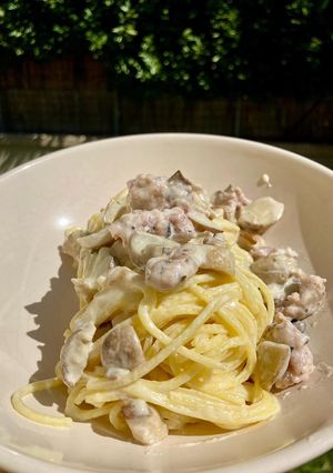 Foto di Pasta fresca con porcini e salsiccia al tartufo