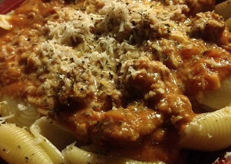 Step-by-Step Guide to Prepare Super Quick Homemade Italian sausage shells in spicy marinara cream sauce