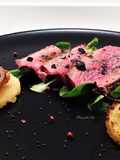 Tagliata di manzo con rosti di patate e gorgonzola al forno